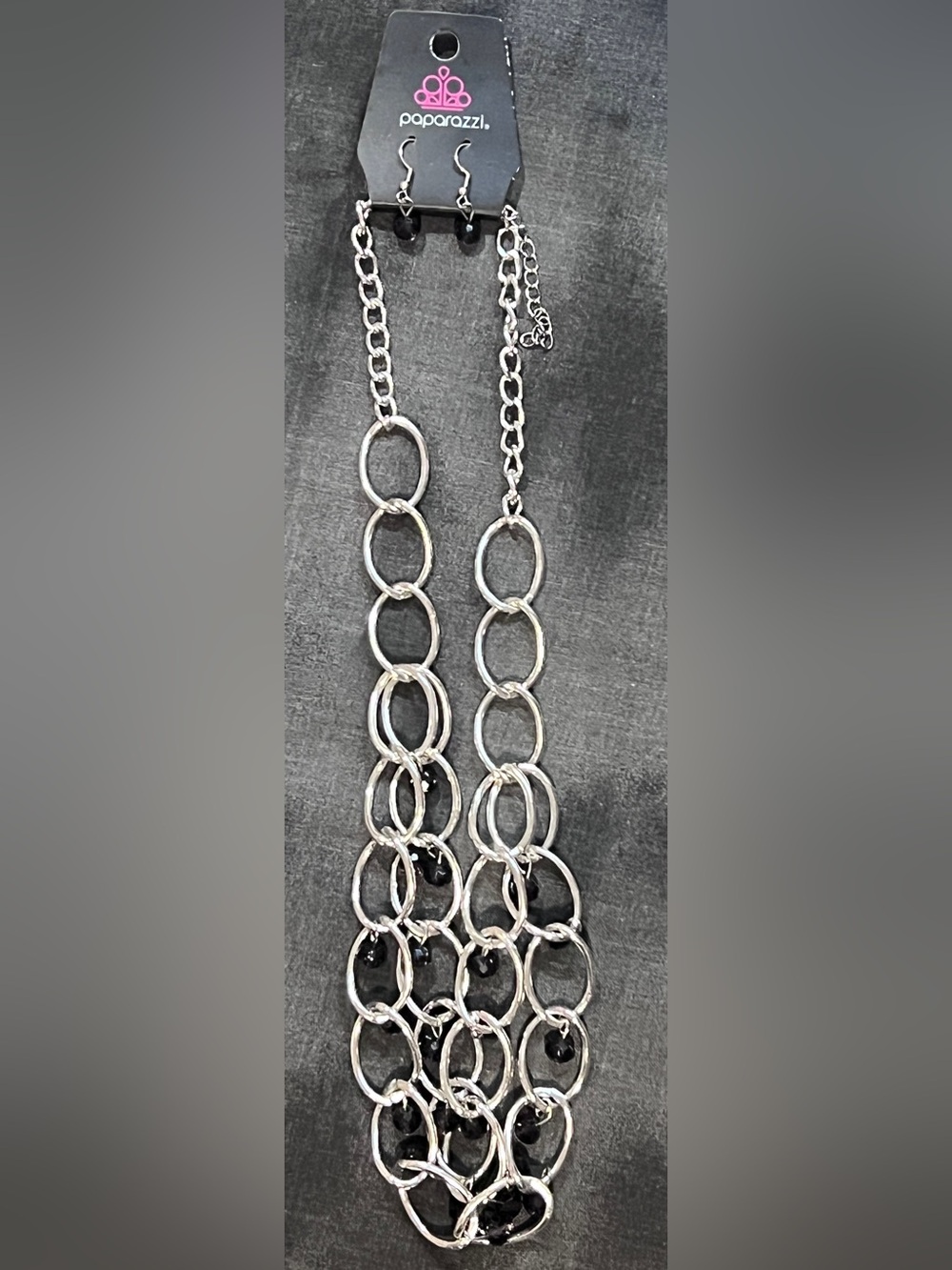 Paparazzi Silver Link Necklace with Black Bead Accents